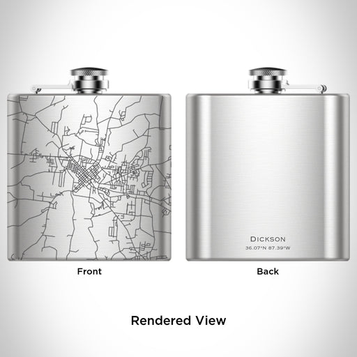 Rendered View of Dickson Tennessee Map Engraving on 6oz Stainless Steel Flask