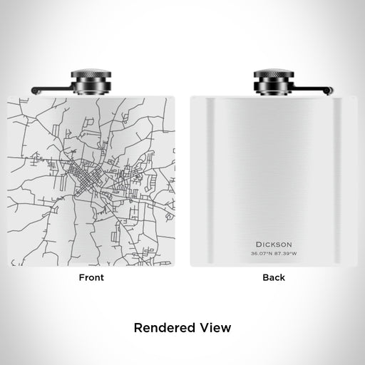 Rendered View of Dickson Tennessee Map Engraving on 6oz Stainless Steel Flask in White