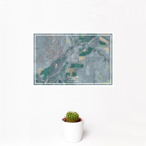 12x18 Dillon Montana Map Print Landscape Orientation in Afternoon Style With Small Cactus Plant in White Planter