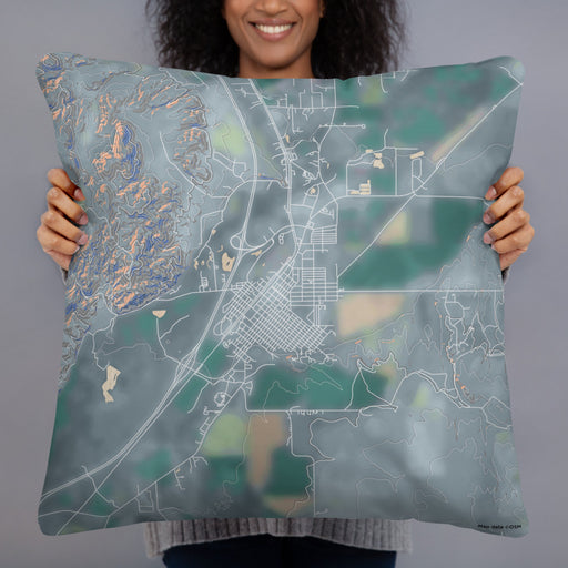 Person holding 22x22 Custom Dillon Montana Map Throw Pillow in Afternoon