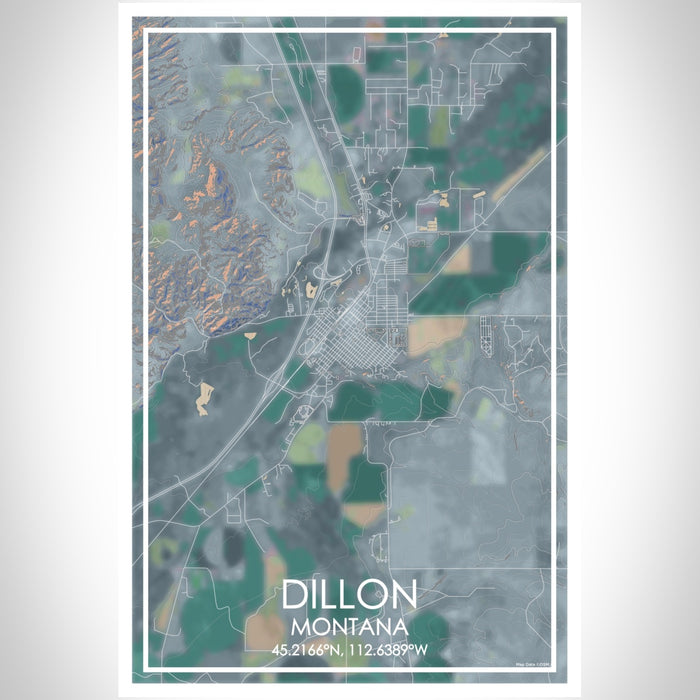 Dillon Montana Map Print Portrait Orientation in Afternoon Style With Shaded Background