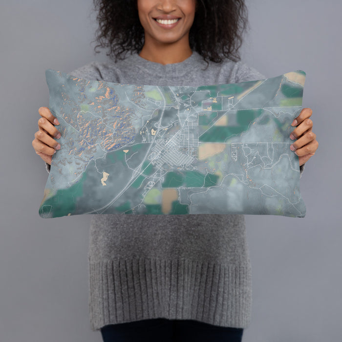Person holding 20x12 Custom Dillon Montana Map Throw Pillow in Afternoon