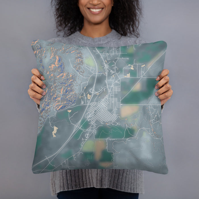 Person holding 18x18 Custom Dillon Montana Map Throw Pillow in Afternoon