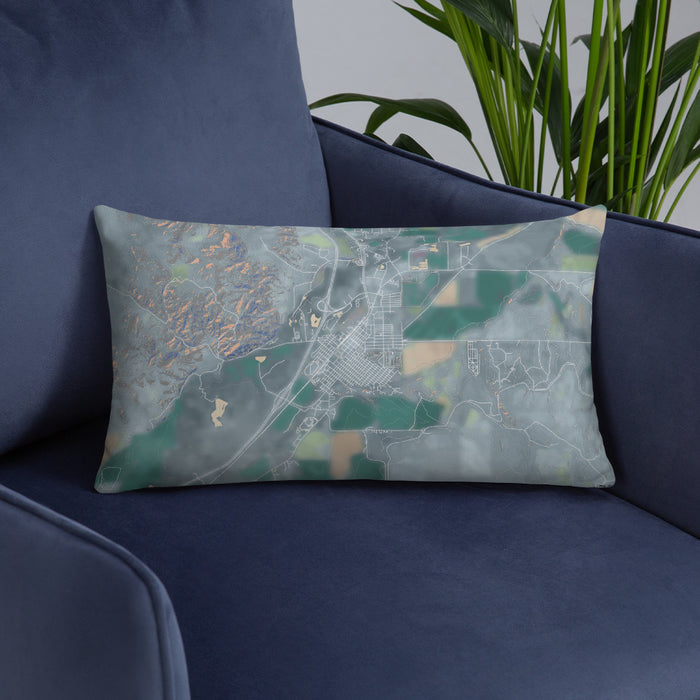 Custom Dillon Montana Map Throw Pillow in Afternoon on Blue Colored Chair