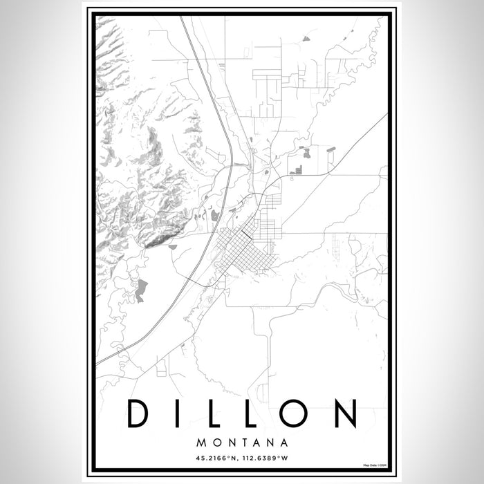 Dillon Montana Map Print Portrait Orientation in Classic Style With Shaded Background