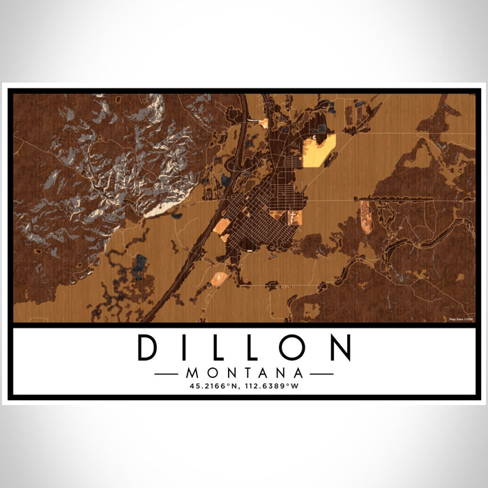 Dillon Montana Map Print Landscape Orientation in Ember Style With Shaded Background