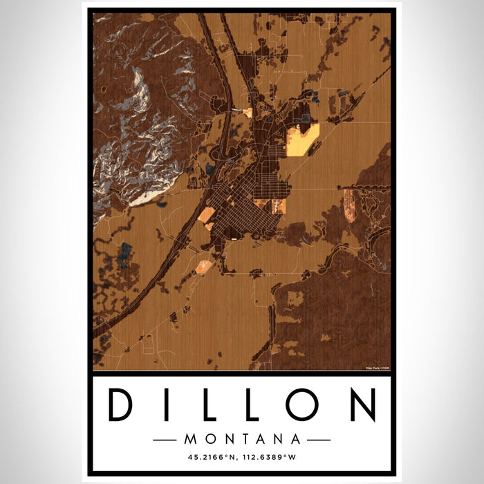 Dillon Montana Map Print Portrait Orientation in Ember Style With Shaded Background