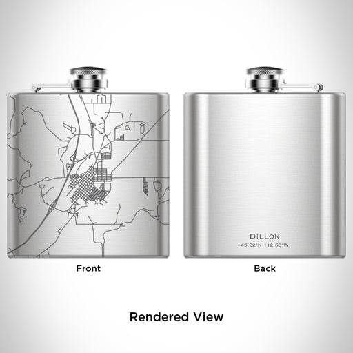Rendered View of Dillon Montana Map Engraving on 6oz Stainless Steel Flask