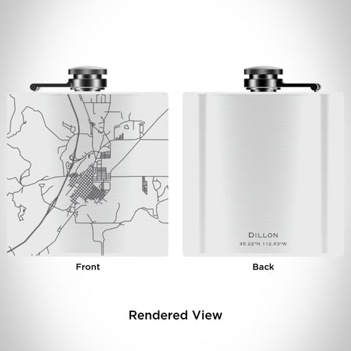 Rendered View of Dillon Montana Map Engraving on 6oz Stainless Steel Flask in White