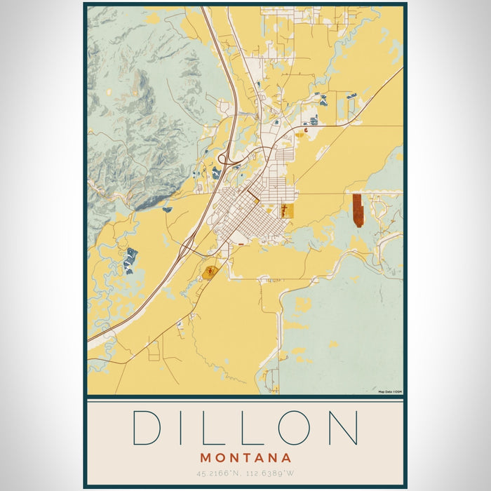 Dillon Montana Map Print Portrait Orientation in Woodblock Style With Shaded Background