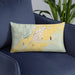 Custom Dillon Montana Map Throw Pillow in Woodblock on Blue Colored Chair