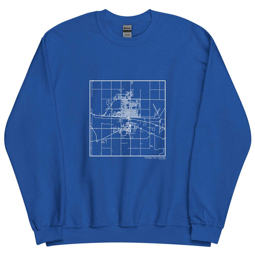 Dodge City Kansas  Map Unisex Crewneck Sweater with City inscription in Royal Blue