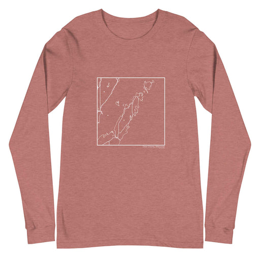 Door County Wisconsin  Map Unisex Long-Sleeve T-shirt with City inscription in Heather Mauve
