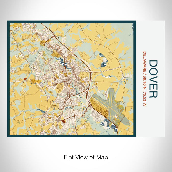 Rendered View of Dover Delaware Map on 20oz Stainless Steel Insulated Bottle with Bamboo Top with printed woodblock style map