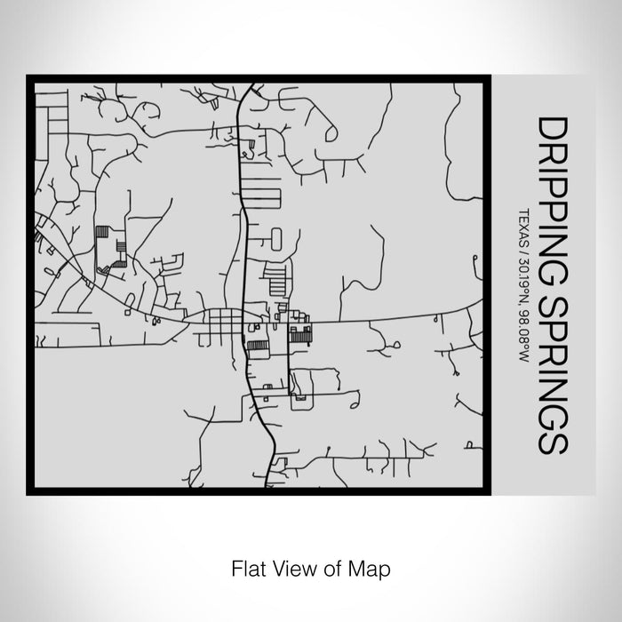 Rendered View of Dripping Springs Texas Map on 20oz Stainless Steel Insulated Bottle with Bamboo Top with printed Tactile Lines Map in Black