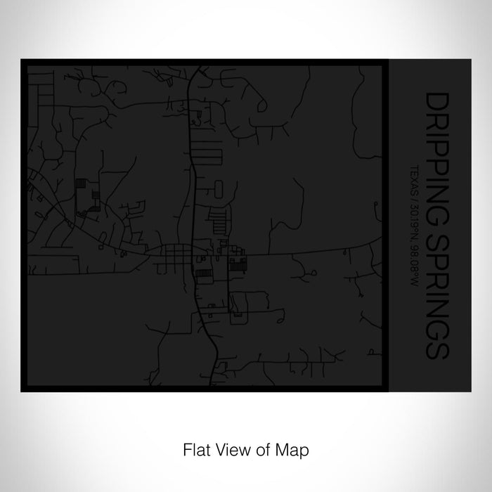 Rendered View of Dripping Springs Texas Map on 20oz Stainless Steel Insulated Bottle with Bamboo Top in Matte Black with printed Tactile Lines Map in Black