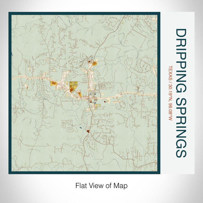 Rendered View of Dripping Springs Texas Map on 17oz Stainless Steel Insulated Tumbler in Woodblock Map Style