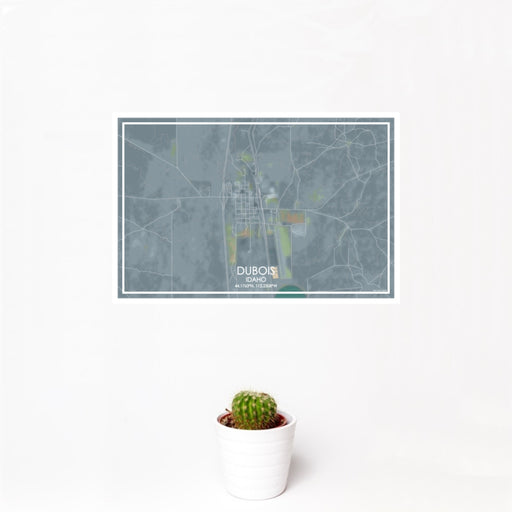 12x18 Dubois Idaho Map Print Landscape Orientation in Afternoon Style With Small Cactus Plant in White Planter