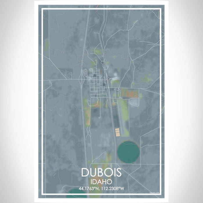 Dubois Idaho Map Print Portrait Orientation in Afternoon Style With Shaded Background