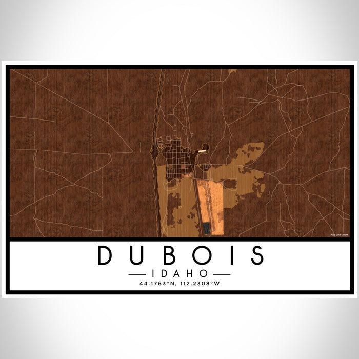 Dubois Idaho Map Print Landscape Orientation in Ember Style With Shaded Background