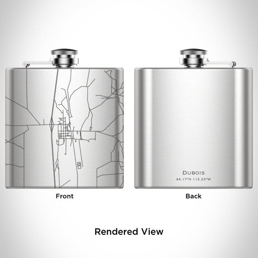 Rendered View of Dubois Idaho Map Engraving on 6oz Stainless Steel Flask