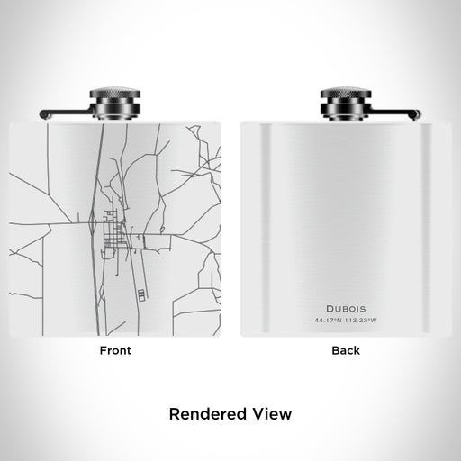 Rendered View of Dubois Idaho Map Engraving on 6oz Stainless Steel Flask in White