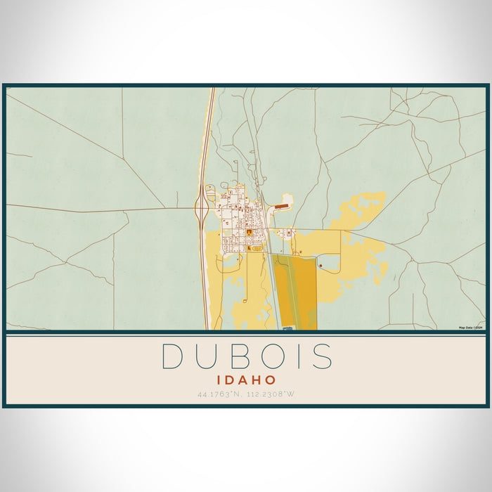 Dubois Idaho Map Print Landscape Orientation in Woodblock Style With Shaded Background