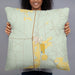 Person holding 22x22 Custom Dubois Idaho Map Throw Pillow in Woodblock