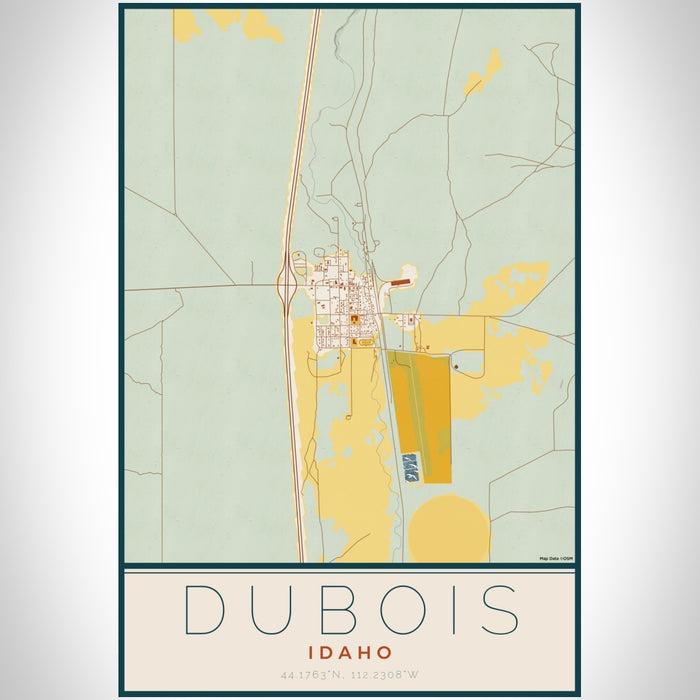 Dubois Idaho Map Print Portrait Orientation in Woodblock Style With Shaded Background