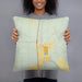 Person holding 18x18 Custom Dubois Idaho Map Throw Pillow in Woodblock