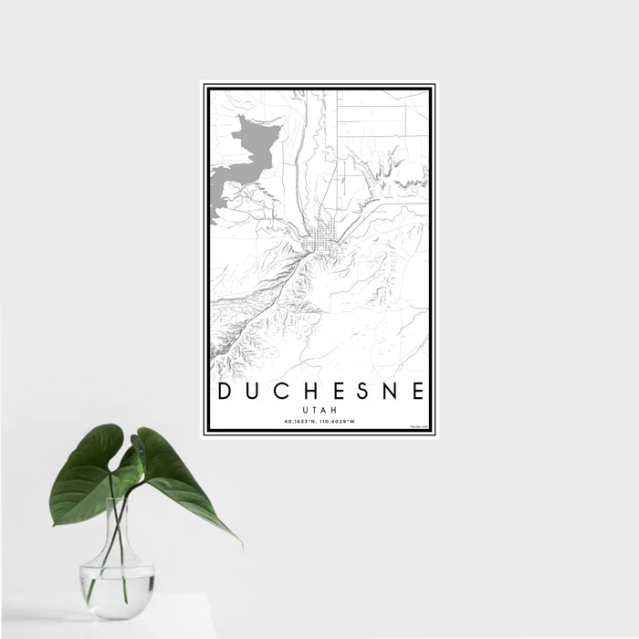 16x24 Duchesne Utah Map Print Portrait Orientation in Classic Style With Tropical Plant Leaves in Water