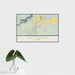 16x24 Duchesne Utah Map Print Landscape Orientation in Woodblock Style With Tropical Plant Leaves in Water