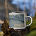 Right View Custom Duchesne Utah Map Enamel Mug in Afternoon on Grass With Trees in Background