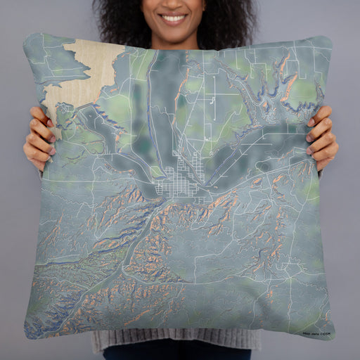 Person holding 22x22 Custom Duchesne Utah Map Throw Pillow in Afternoon