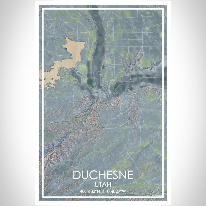 Duchesne Utah Map Print Portrait Orientation in Afternoon Style With Shaded Background