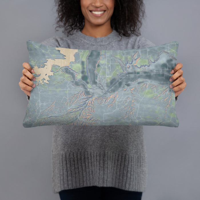 Person holding 20x12 Custom Duchesne Utah Map Throw Pillow in Afternoon