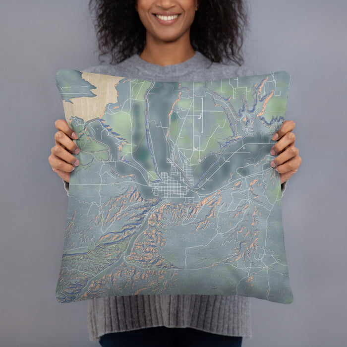 Person holding 18x18 Custom Duchesne Utah Map Throw Pillow in Afternoon