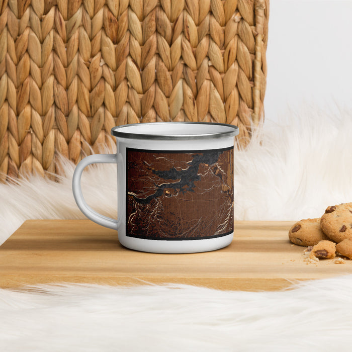 Left View Custom Duchesne Utah Map Enamel Mug in Ember on Table Top