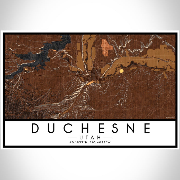 Duchesne Utah Map Print Landscape Orientation in Ember Style With Shaded Background