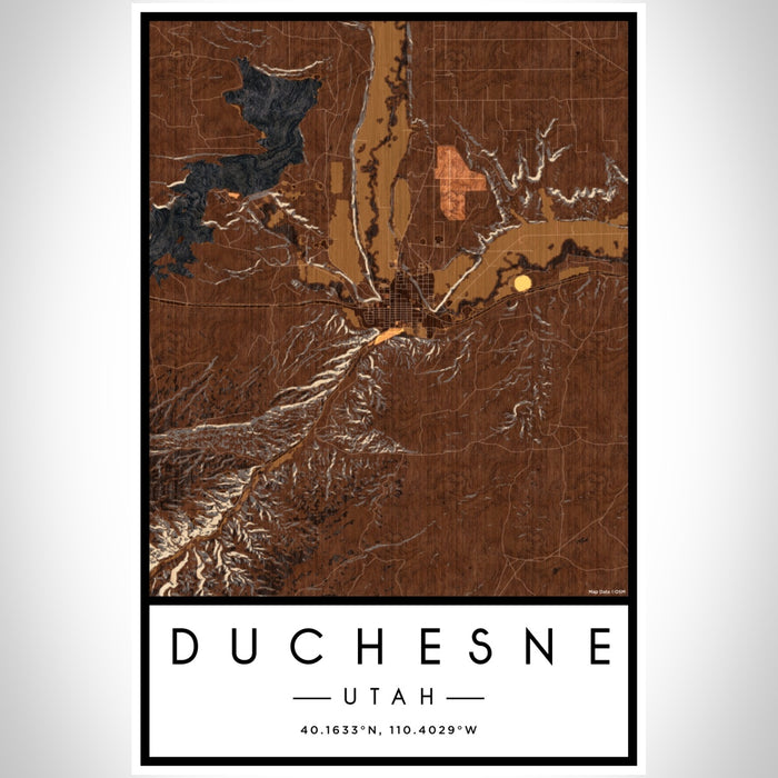 Duchesne Utah Map Print Portrait Orientation in Ember Style With Shaded Background