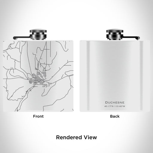 Rendered View of Duchesne Utah Map Engraving on 6oz Stainless Steel Flask in White