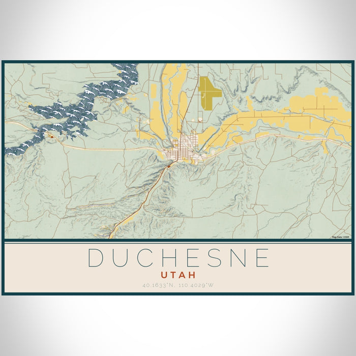 Duchesne Utah Map Print Landscape Orientation in Woodblock Style With Shaded Background