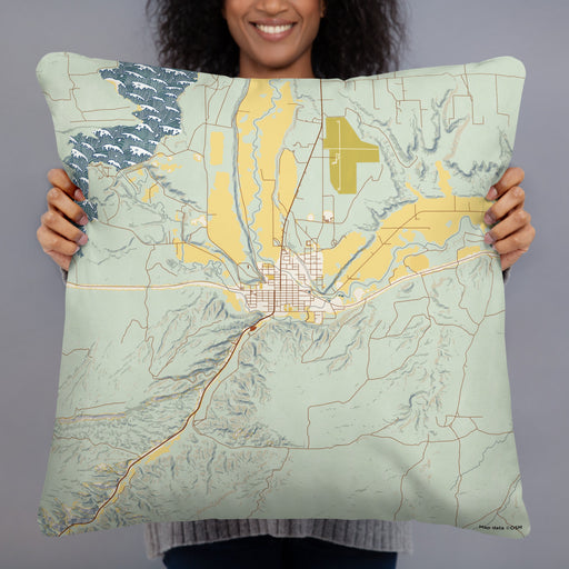 Person holding 22x22 Custom Duchesne Utah Map Throw Pillow in Woodblock