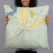 Person holding 22x22 Custom Duchesne Utah Map Throw Pillow in Woodblock