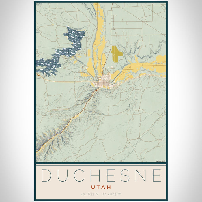 Duchesne Utah Map Print Portrait Orientation in Woodblock Style With Shaded Background