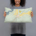 Person holding 20x12 Custom Duchesne Utah Map Throw Pillow in Woodblock