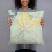 Person holding 18x18 Custom Duchesne Utah Map Throw Pillow in Woodblock