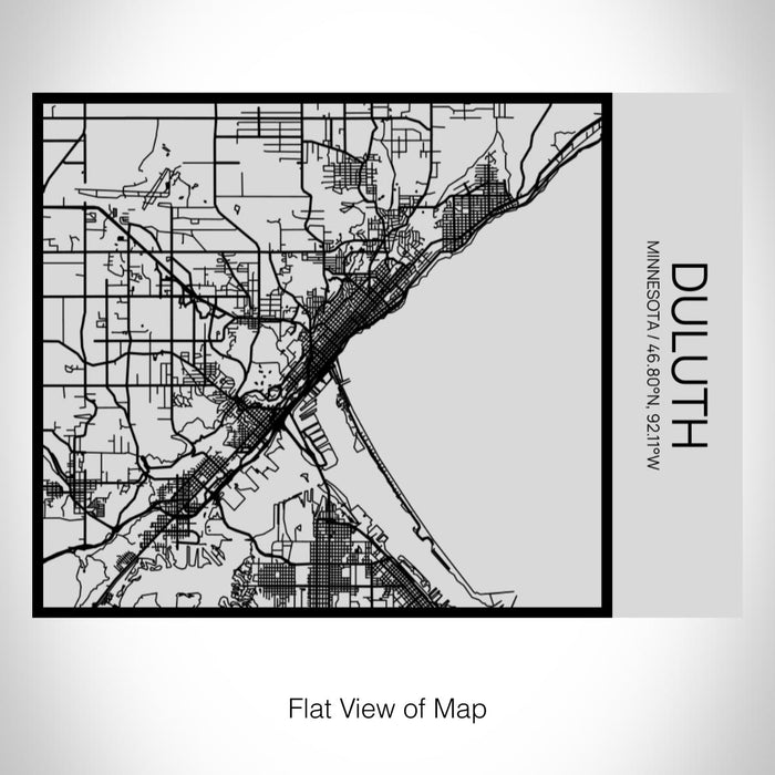 Rendered View of Duluth Minnesota Map on 20oz Stainless Steel Insulated Bottle with Bamboo Top with printed Tactile Lines Map in Black