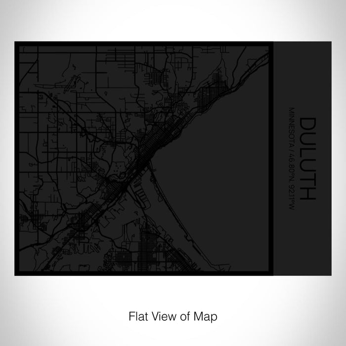 Rendered View of Duluth Minnesota Map on 20oz Stainless Steel Insulated Bottle with Bamboo Top in Matte Black with printed Tactile Lines Map in Black