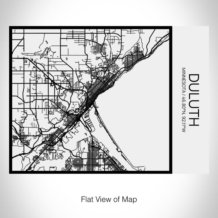 Rendered View of Duluth Minnesota Map on 20oz Stainless Steel Insulated Bottle with Bamboo Top in Matte White with printed Tactile Lines Map in Black
